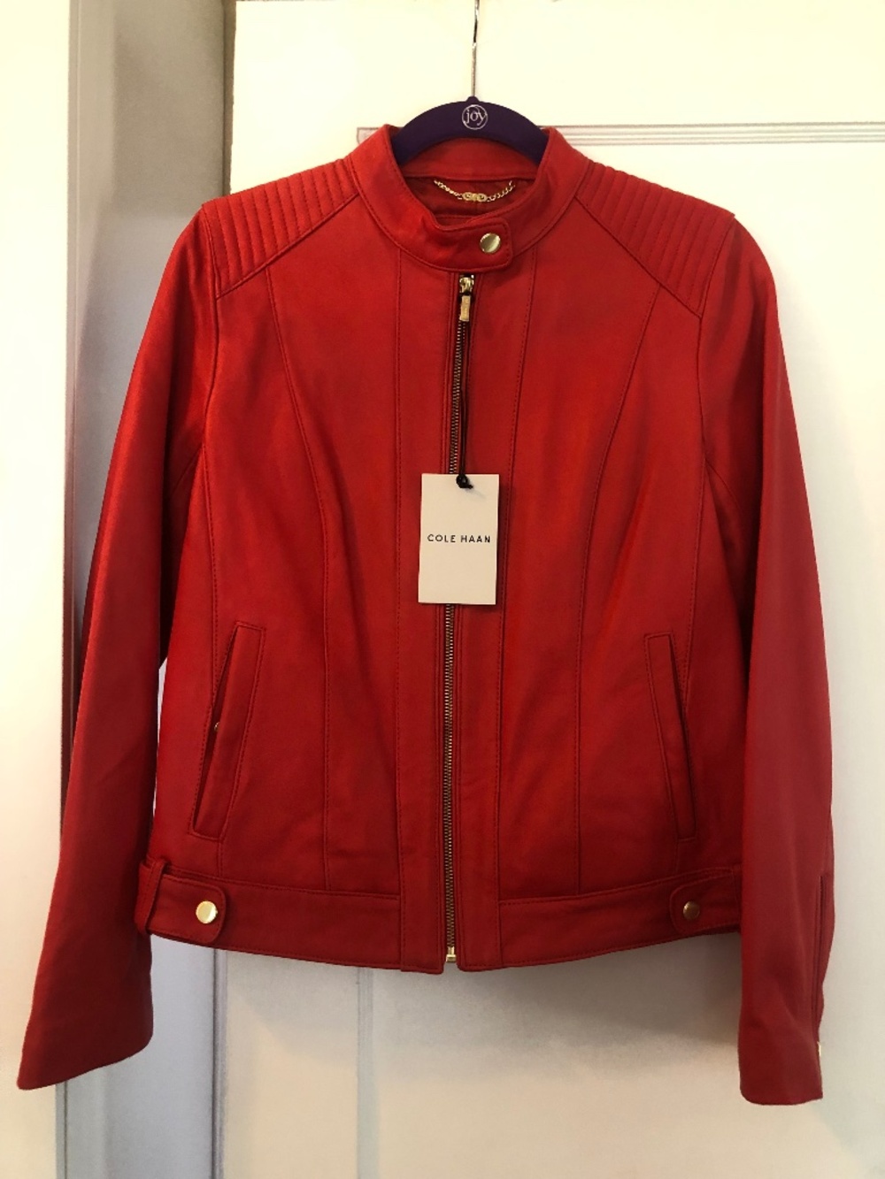 NWT Cole Haan Red Leather Racer Jacket — Size M